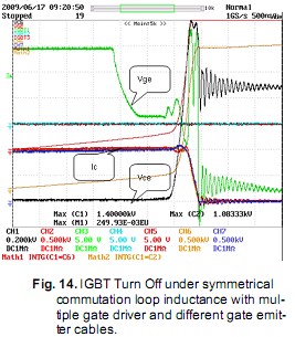 IGBT关在对称变换环形电感与多个门驱动器和不同门发射器的电缆