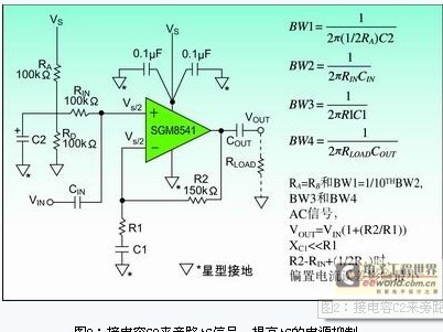 图2：接电容C2来旁路AC信号，提高AC的电源抑制。